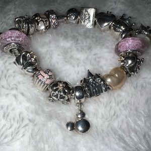 Pandora bracelet 100% authentic band and charms. Size 17